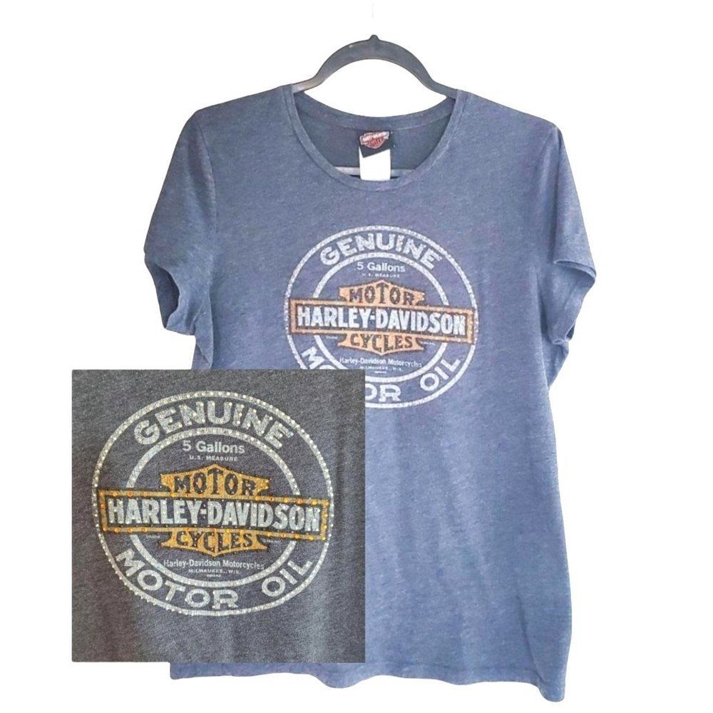 Harley Davidson Womens T Shirt Grey XL Plus Size Crewneck Short Sleeve Top XL